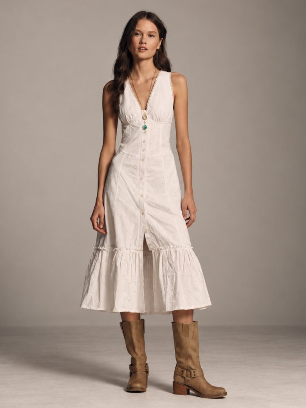 NWT Anthropologie Eyelet V-Neck Sleeveless Midi Dress - Picture 1 of 5